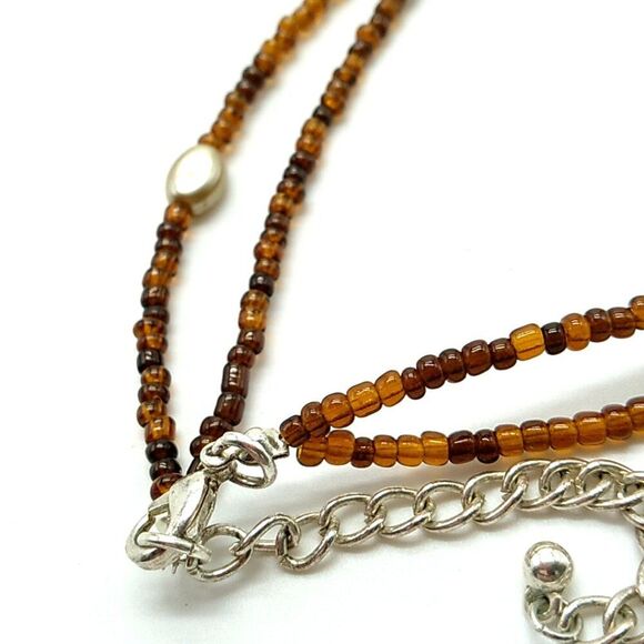 VTG Kenneth Cole 2-Strand Necklace Beaded Earth Tone Enamel Pendant Faux Pearls - Picture 7 of 15